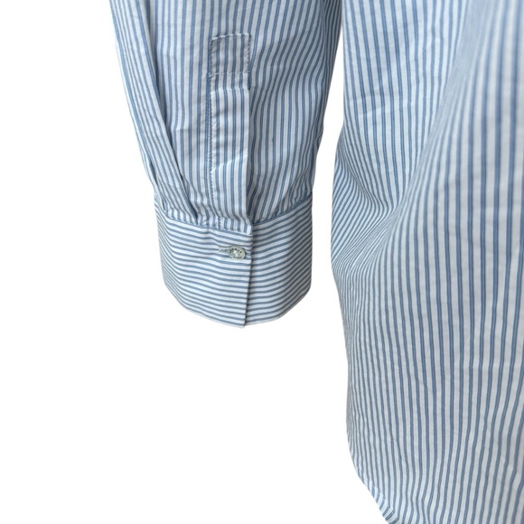 Sandro Paris Oversized Blue and White Striped Button Down Shirt Size 2 - Picture 3 of 12
